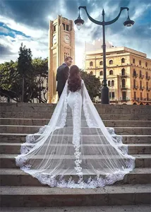 Magnifique robe de mariée avec traîne en dentelle extra longue, robe de luxe pour mariage.