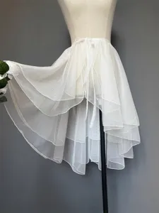 Three layer mesh high low skirt women wavy hem dreamy light dance tutu skirt white