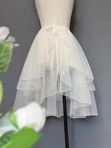 Three-layer tulle mesh midi skirts high-low layered wavy hem elegant dance skirt