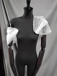 Mangas de tul blanco con perlas desmontables para vestido de novia cubrebrazos