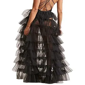 Mujer falda larga negra de tul con volantes capas fiesta gotica ropa de moda