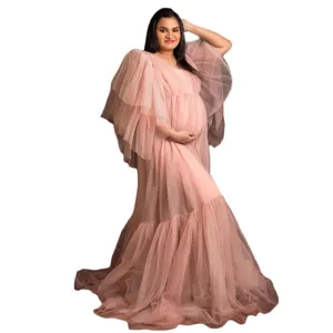 Abito premaman in tulle taglia forte a maniche lunghe per fotografia di matrimonio e donne.