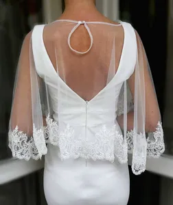 Witte bruid kant cape bruidsjurk sheer tulle sjaal arm cover elegante bruidsaccessoire