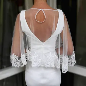 Bruids kant capelet witte mesh sjaal bolero voor elegante trouwjurk foto display main