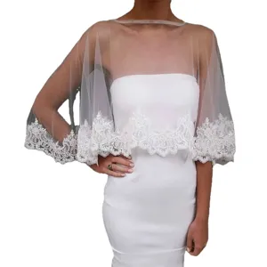 Bruid witte kant transparante cape voor trouwjurk sjaal omslagdoek bolero shrug top