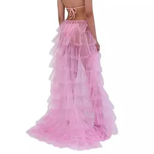 Femme jupe longue en tulle rose à volants tutu jupe gâteau fête club wear vêtement