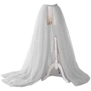 Detachable tulle train skirt for bridal wedding dress, sheer mesh high waist long overlay.