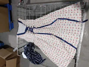 European retro floral lace-up dress with apron costume set for cosplay and party events.