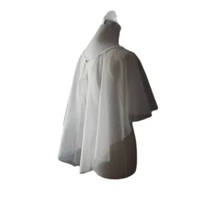 Courte cape de mariée en résille blanche, châle transparent sans manches pour robe de soirée ou spectacle.