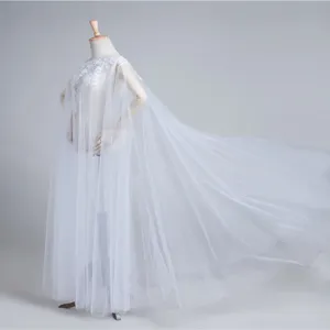 New ivory white mesh lace applique long cape cloak pullover loose big swing dress main view
