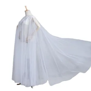Ivory white sheer mesh lace applique long cape cloak loose long dress for women