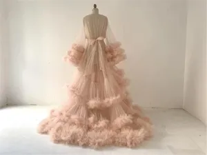 Elegant pink tulle maternity photography dress long layer gown for stage performance events