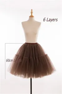 Jupe tutu marron pour femme, jupon en tulle à 6 couches, jupe courte stylée de 60 cm de longueur.