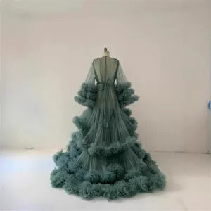 Long tulle maternity photography dress elegant tiered mesh gown for women stage performance.