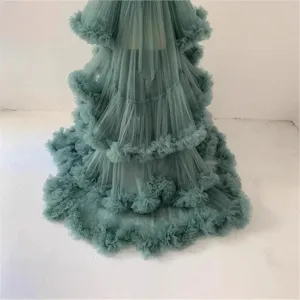 Elegant sage green tiered tulle maternity dress long ruffled photography gown for women