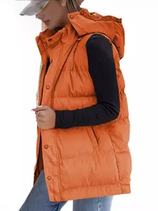 Dames Casual Gewatteerd Vest Met Capuchon Slim Fit Mouwloze Jas Effen Kleur Enkele Rij Rits Vest Warme Bovenkleding Mode Top