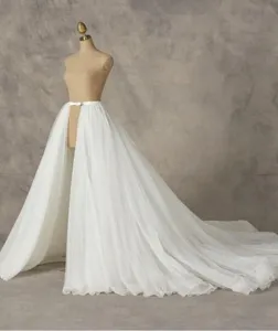 Korean style detachable white tulle wedding skirt long train bridal gown apparel detail view
