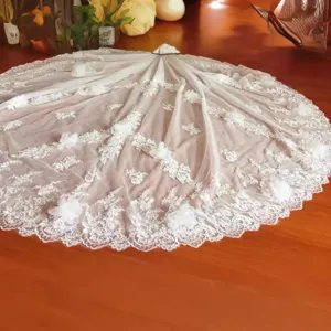 Stunning wedding dress long train lace appliqué 3D floral skirt detachable bridal accessory
