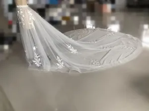 Nueva falda de novia de tul con aplicaciones estilo europeo y cola larga desmontable