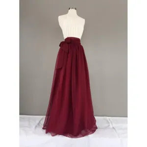 Damen Organza Schleife Langer Maxi Rock Elegante Fee Ästhetische Mode Detailansicht