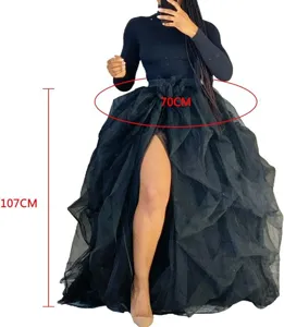 Mujer cintura alta falda tul elastica abertura frente sexy fiesta falda larga negra chic