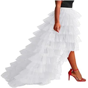 White high low tiered tulle skirt fluffy layered cake skirt women stage performance costume