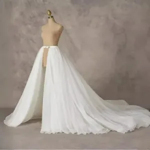 Women Detachable Tulle Skirt Wedding Overskirt Puffy Mesh Long Train Bridal Accessory High Waist Princess Skirt For Photo Shoot