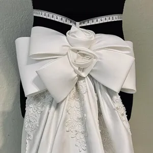 Detachable white satin wedding dress big bow long train bridal photography skirt for studio