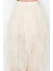 High waist irregular multi-layered mesh tulle maxi skirt for women casual daily wear