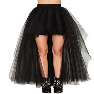 Black high low tulle skirt gothic mesh tutu skirt asymmetric layered party performance apparel