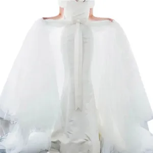 Accessoire de Robe de Mariée avec Traîne Amovible Jupe en Tulle et Mesh à Lacets Longue pour Photographie Femme Blanc Ivoire