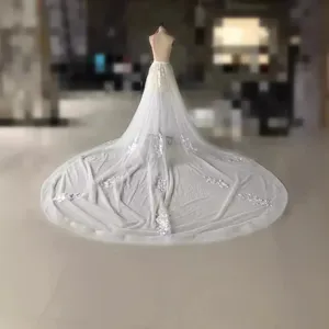 Falda de Cola de Novia de Tul de Malla con Apliques Desmontable para Mujer Larga Elegante Princesa Novia Accesorio de Fotografía de Estudio