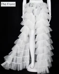 Women multi-layer fluffy tutu ruffle skirt stage performance white mesh tiered skirt apparel