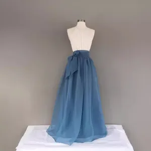 Damen Organza langer Rock mit Schleife, elegante feenhafte Maxirok für Reisefotografie.