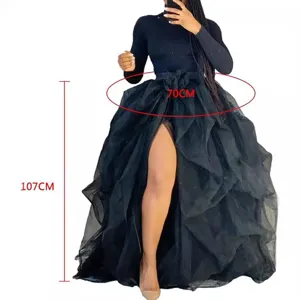 Femme taille haute elastique tulle bouffante jupe sexy fente avant longue jupe de fete