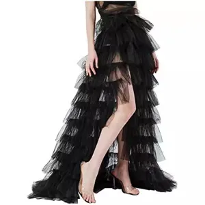 Black multi-layered tulle tiered maxi skirt, fluffy mesh theatrical performance costume skirt.