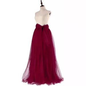Women's long tulle puffy skirt with a waist bowknot, elegant maxi skirt for party staging main.