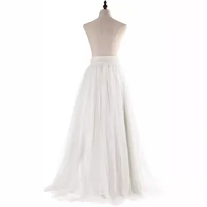 White mesh tulle fluffy maxi skirt for women, elegant long skirt for stage performance and photo shoot.