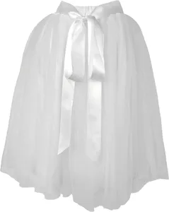 White tulle mesh skirt detail with elegant satin bow tie, perfect for stage performances.