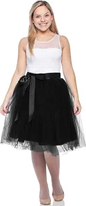 Detailed view of the black mesh tutu skirt with satin bow belt, elegant and fluffy design.