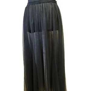 Women long high-waist mesh skirt black tutu skirt elegant fluffy A-line stage performance outfit