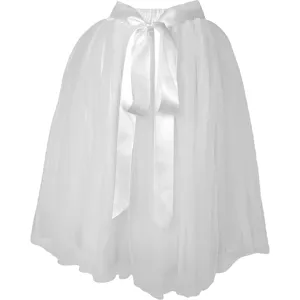 Women white tulle tutu skirt midi mesh skirt with satin bow for party stage performance