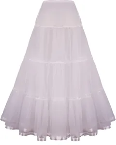 White long floor-length petticoat detail, multi-layered tulle crinoline for wedding gowns.