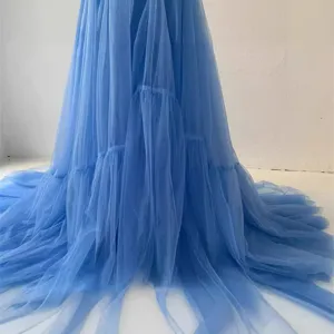 European and American style blue tulle long dress wedding photography gown mesh dress train