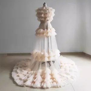 Tulle tiered long train dress photography prop wedding maternity gown main view display