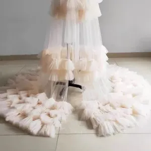 Tulle tiered long train maternity dress photography prop elegant puffy gown for women new