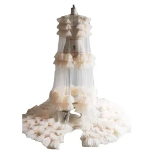 Sheer tulle long trailing robe ruffle mesh pregnancy dress photography studio bridal cape.