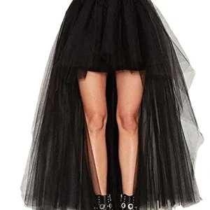Fashionable black high-low tulle skirt multi-layer fluffy skirt stage performance apparel.