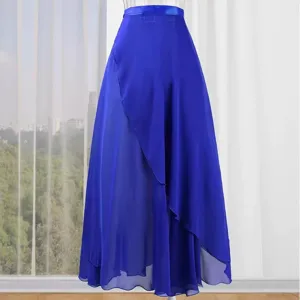 Women royal blue long chiffon maxi skirt high waist elegant casual double layer apparel summer