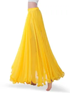 Geel buikdansrok stof detail, lichtgewicht chiffon maxi rok met extra brede swing.